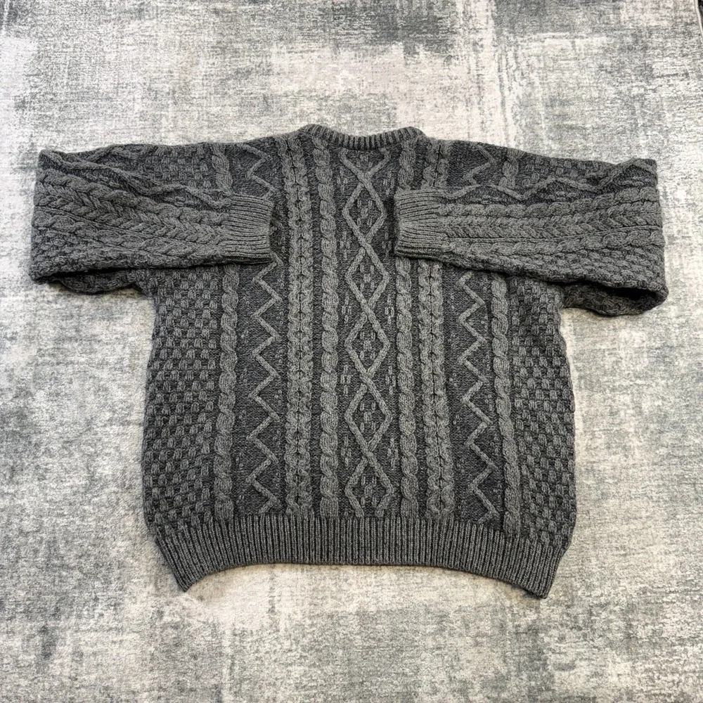 Carraig Donn Sweater Mens Large Gray Blue Cable Knit Aran Merino Wool Fisherman
